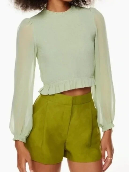 ARITZIA | Wilfred Tempest Blouse smocked Floral Cropped Sz L - Picture 3 of 6